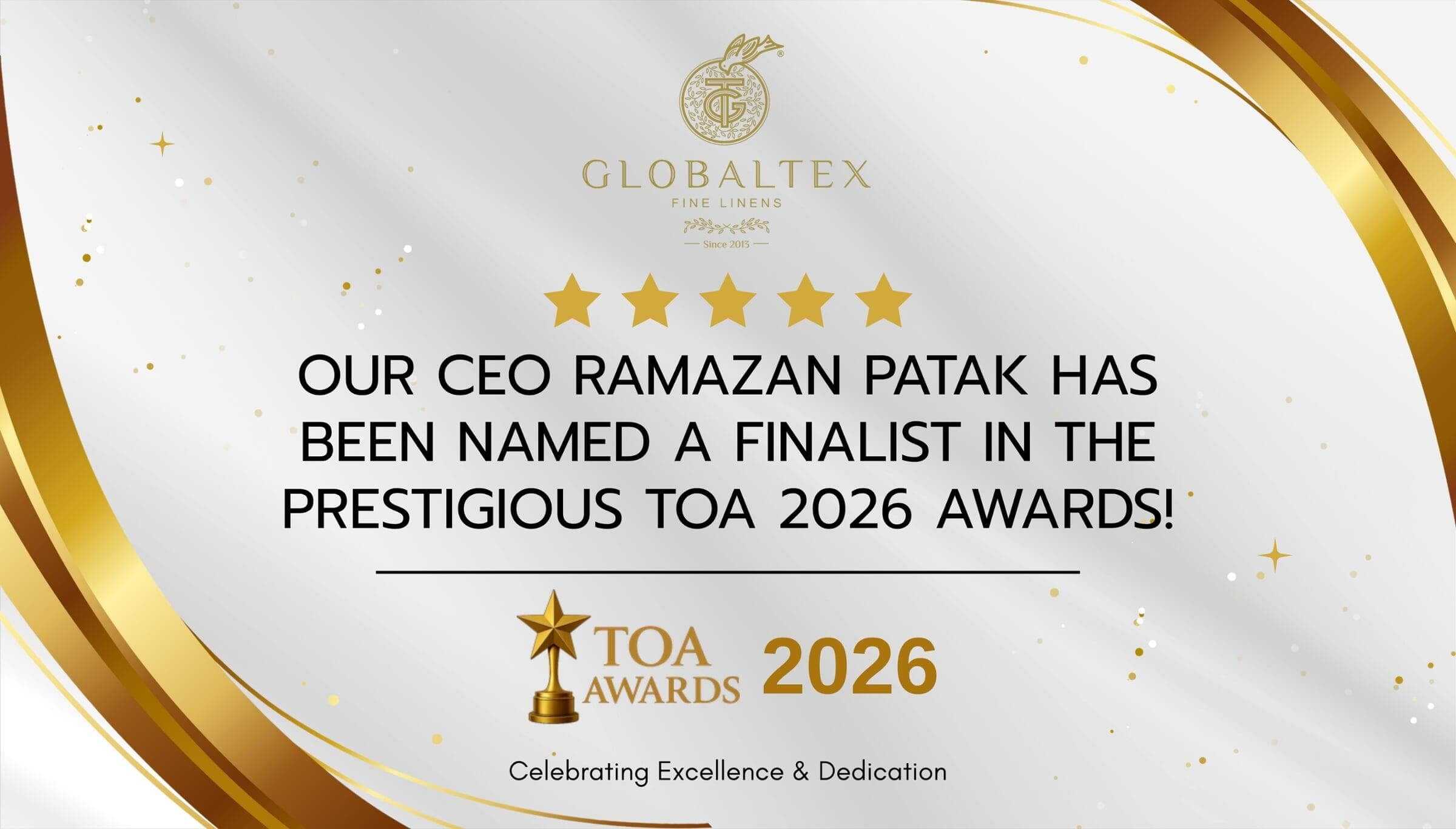 Ramazan Patak, Founder and CEO of Globaltex Fine Linens,Named a Finalist for the TOA 2026 Awards!